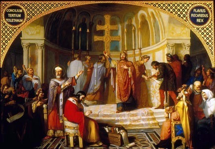 Concilio III de Toledo, óleo sobre lienzo del pintor José Martí y Monsó (1862)